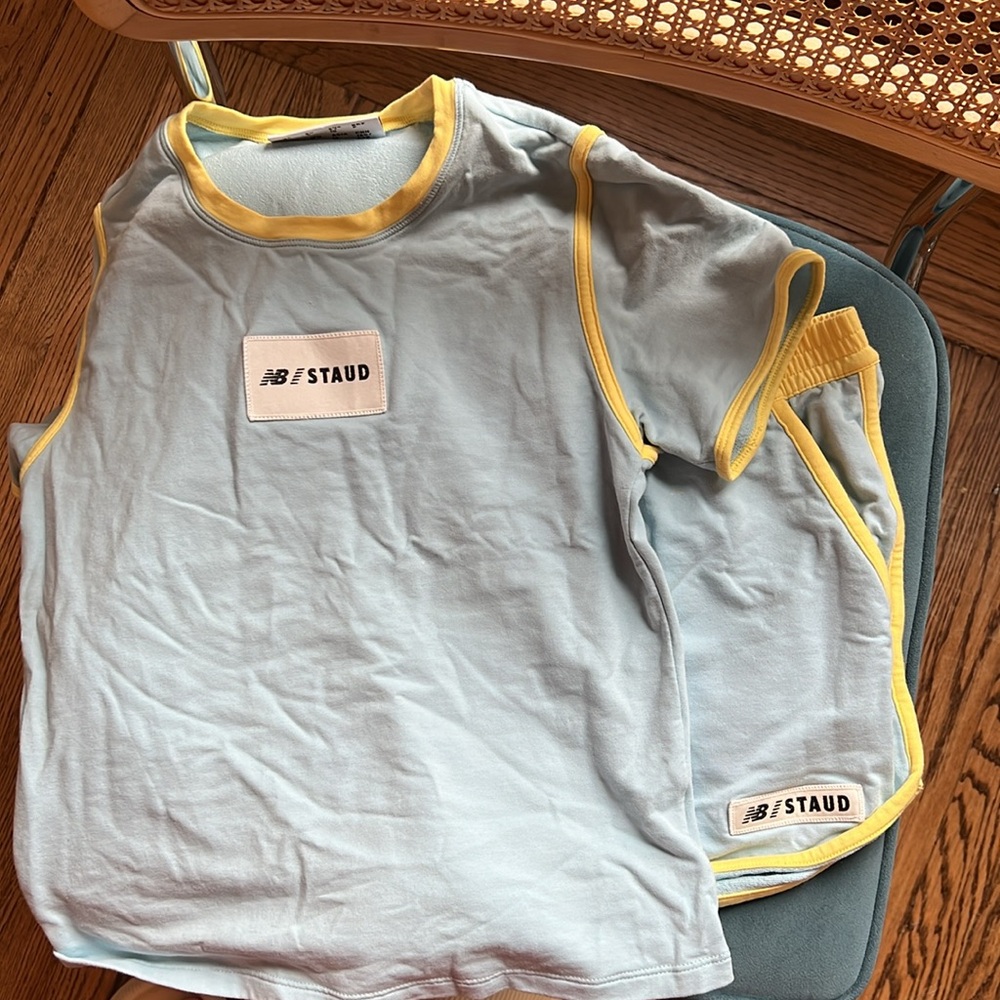Limited edition Staud x New Balance yellow and blue athletic 2 piece SET